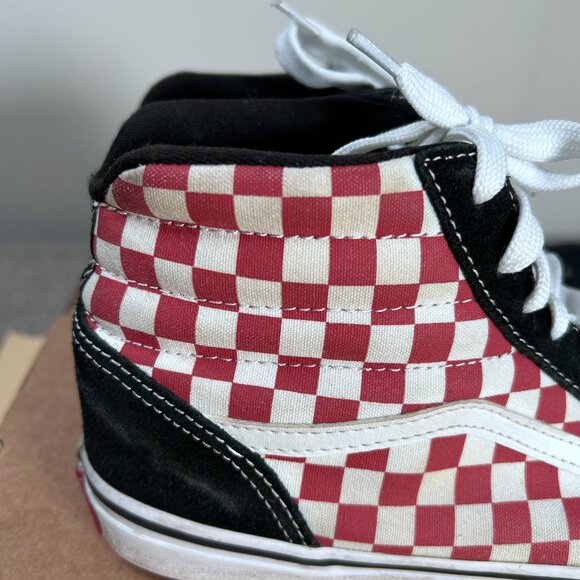 VANS SK8 Hi Shoes Kids Youth 5 Red White Checkered and Black Suede - Picture 8 of 16